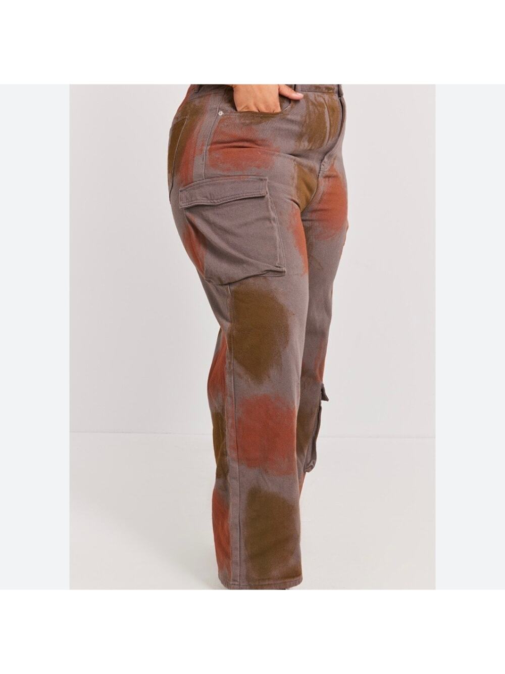 Pretty Little Thing wide-leg cargo jeans brown/rust orange/olive size 16 NWT